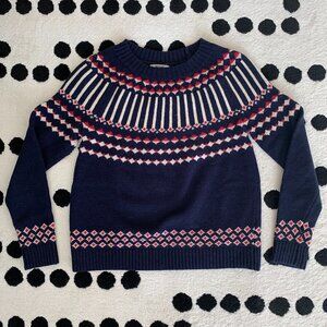 Vintage Fair Isle Nordic Sweater Womens S Navy Knit Retro Apres Ski Preppy 90s